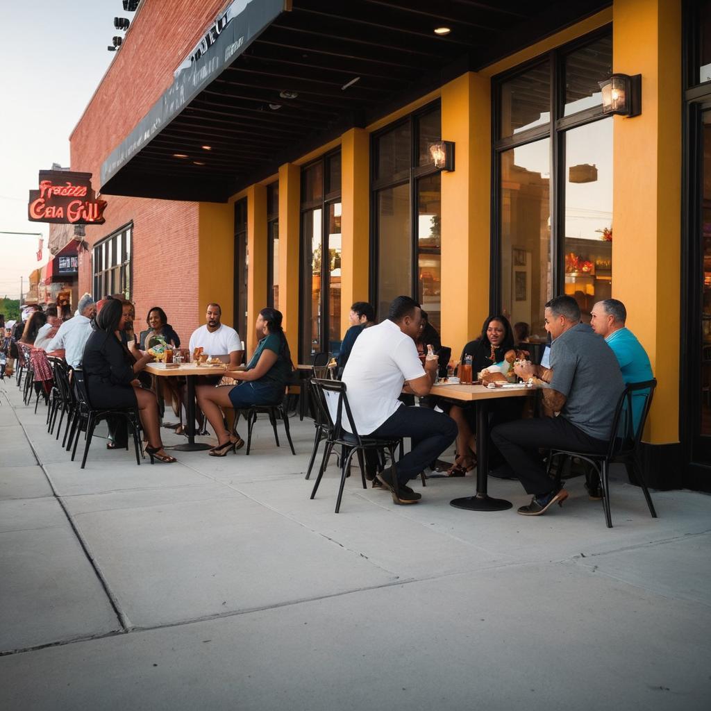 Amidst Bridgeport's vibrant dining scene, Chipotle Mexican Grill at 264 Wade St attracts a steady crowd with its renowned tacos and bowls, as the setting sun casts a warm glow over engaged diners inside.